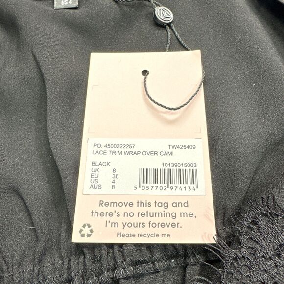 Babydoll Cami Size 4 Black Lace Trim Wrap Satin Whimsigoth Fairy Goth Feminine - Picture 8 of 12